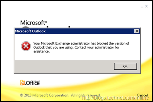 Outlook 2020 SP2 Test Client - Blocked