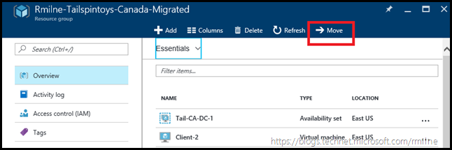 Moving Resources To A New Resource Group