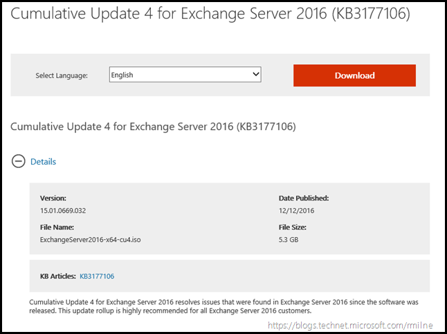 Download Exchange 2016 CU4