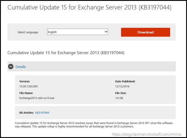 Exchange 2013 CU15 Download