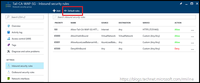 Initial Network Security Group Configuraiton - Default Rules