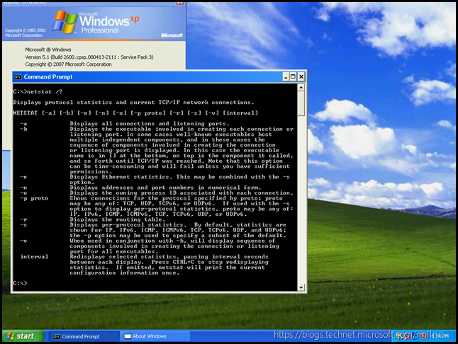 Windows XP SP3 Netstat Options