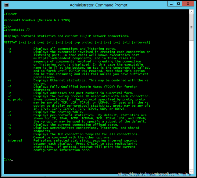 Windows 2012 Netstat Options