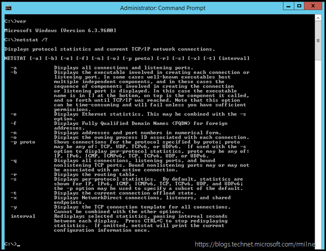 Windows 2012 R2 Netstat Options