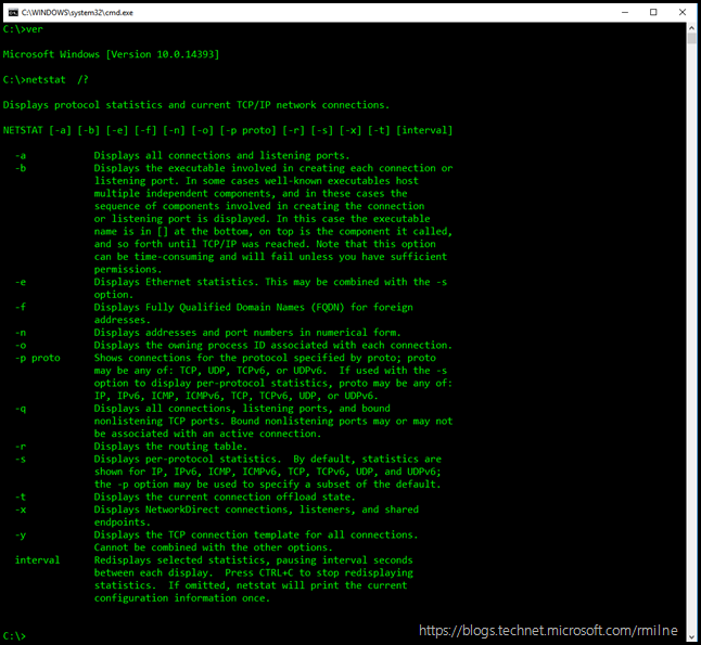 Windows 10 Anniversary Edition Netstat Options