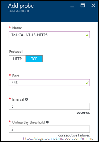 Azure AD FS Load Balancer - TCP 443 Port Check