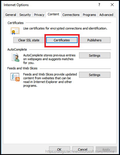 Windows 7 IE11 Certificate Store Under Internet Explorer Options