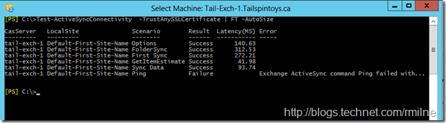 Running Test-ActiveSyncConnectivity Cmdlet Fails