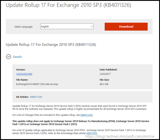 Exchange 2010 SP3 RU17