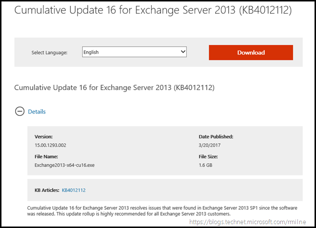 Exchange 2013 CU16 Download