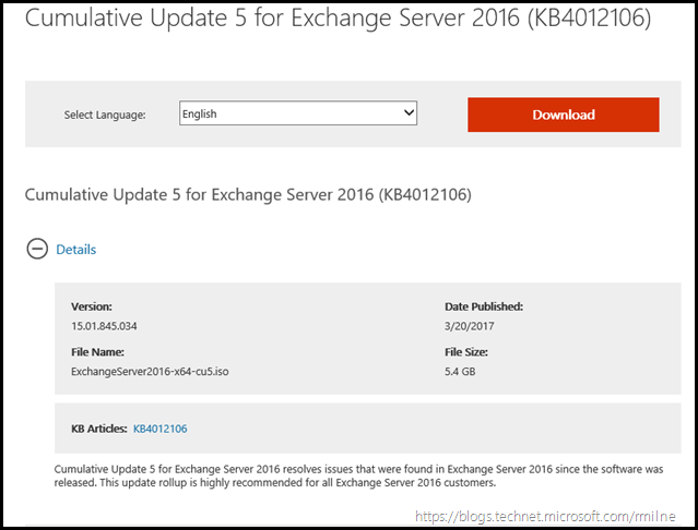 Download Exchange 2016 CU5