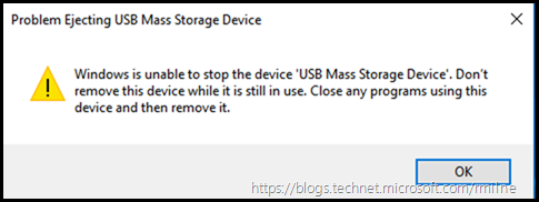 There is a problem ejecting the USB mass storage device.