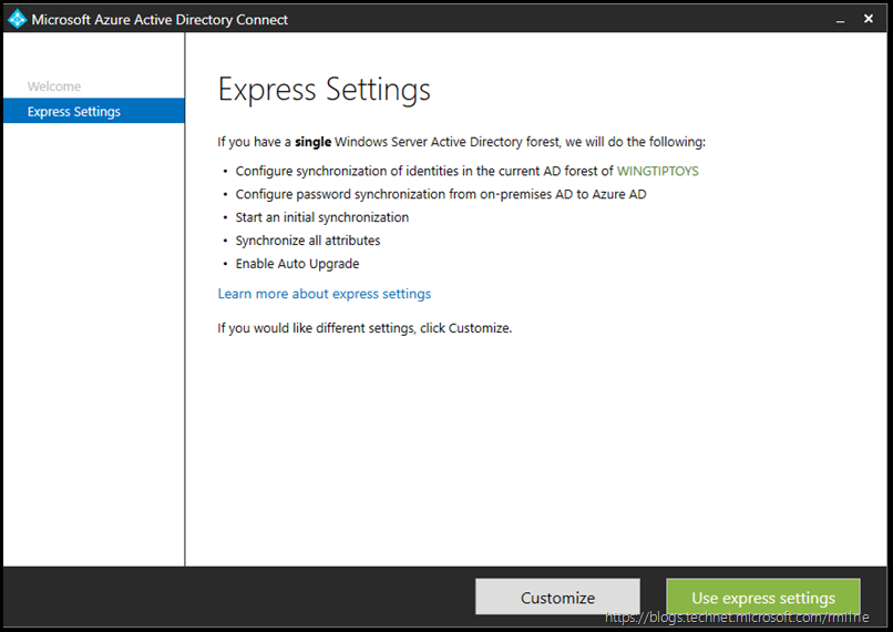 Installing AAD Connect - Express Settings or Custom