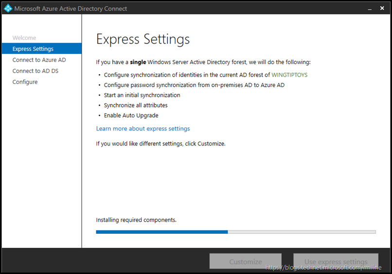 Installing AAD Connect - Express Settings