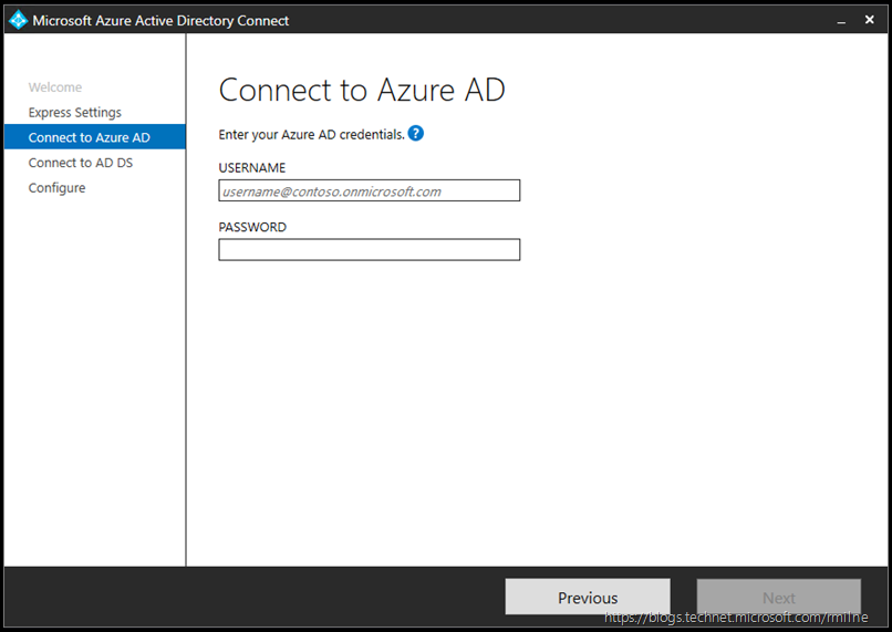 Installing AAD Connect - Provide Tenant Credentials