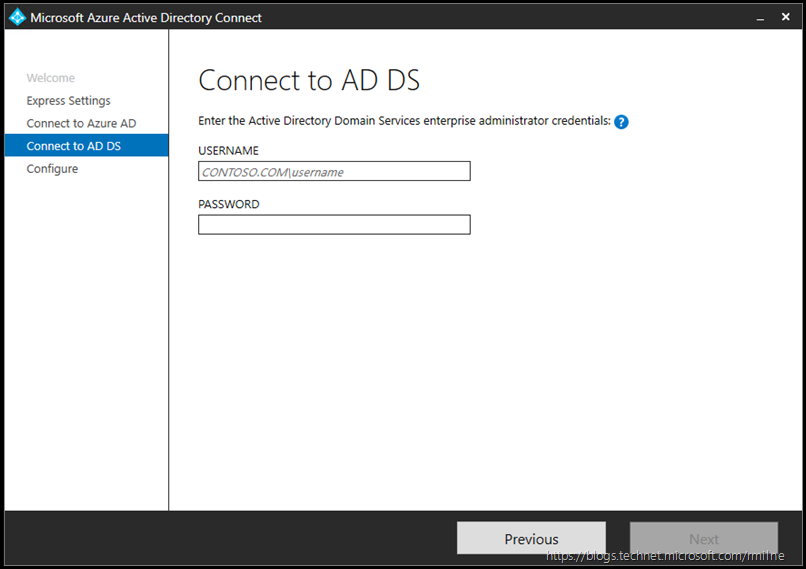 Installing AAD Connect - Provide AD Credentials