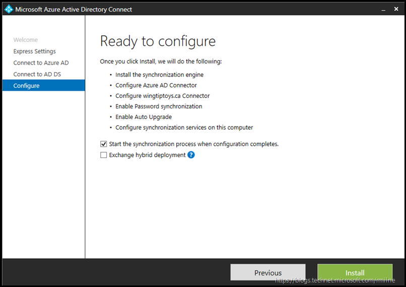 Installing AAD Connect - Ready To Configure