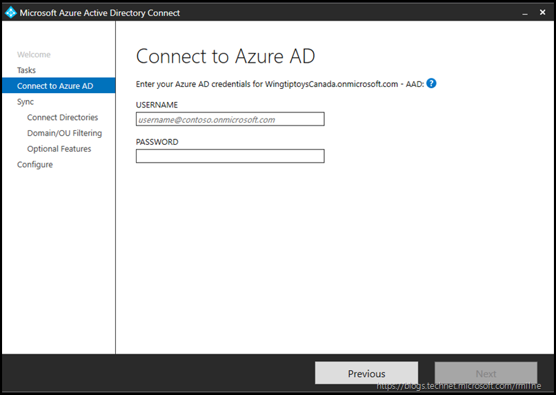Azure AD Connect - Customize Synchronization Options - Connect to Azure AD