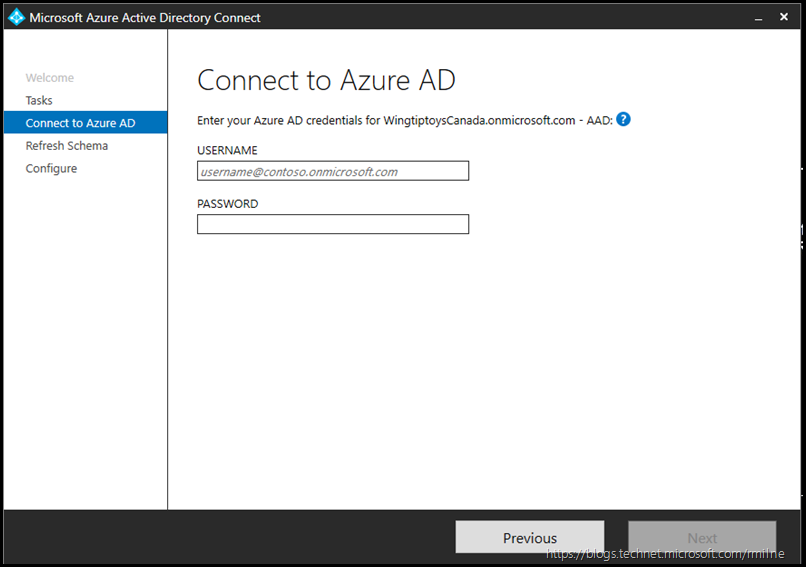Azure AD Connect - Refresh Directory Schema - Connect to Azure AD