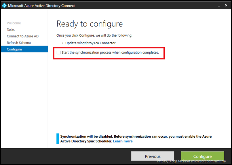 Azure AD Connect - Refresh Directory Schema - Ready to Configure