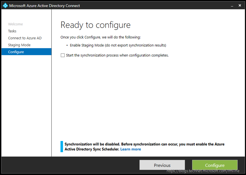Azure AD Connect - Configuring Staging Mode - Ready to Configure