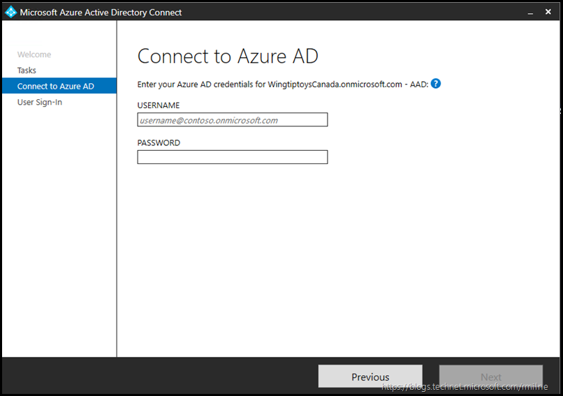 Azure AD Connect - Change User Sign-In - Connect to Azure AD