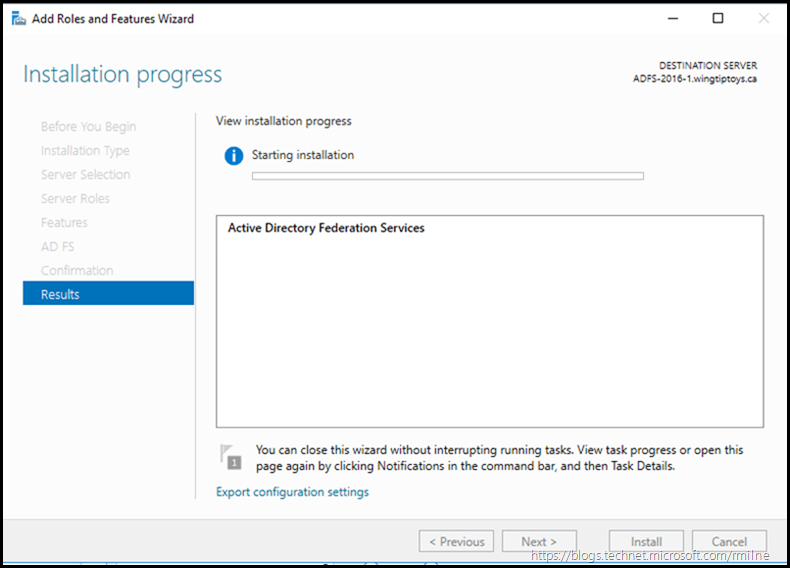 AD FS 2016 Installation Progress