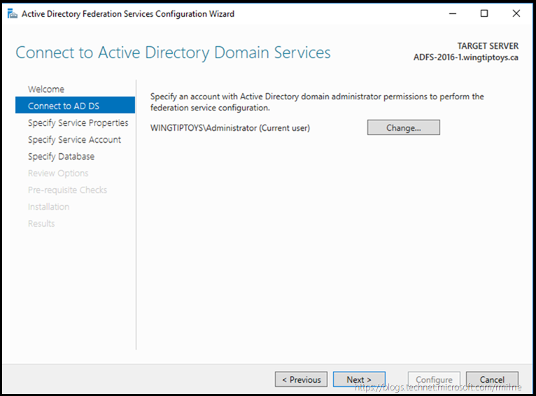 AD FS 2016 Configuration - Connect to AD DS