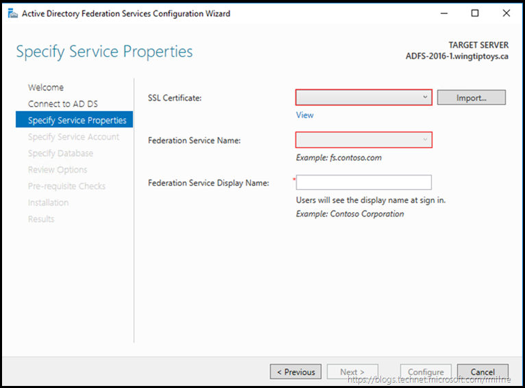 AD FS 2016 Configuration - Service Properties