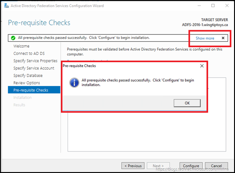 AD FS 2016 Configuration - Pre-Requisite Checks Passed