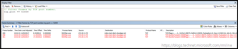 NetMon - RDP On TCP 52659 Not Working As Expected - Frame Details