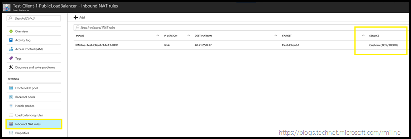 Azure VM NAT Rule for RDP Access on TCP 30000