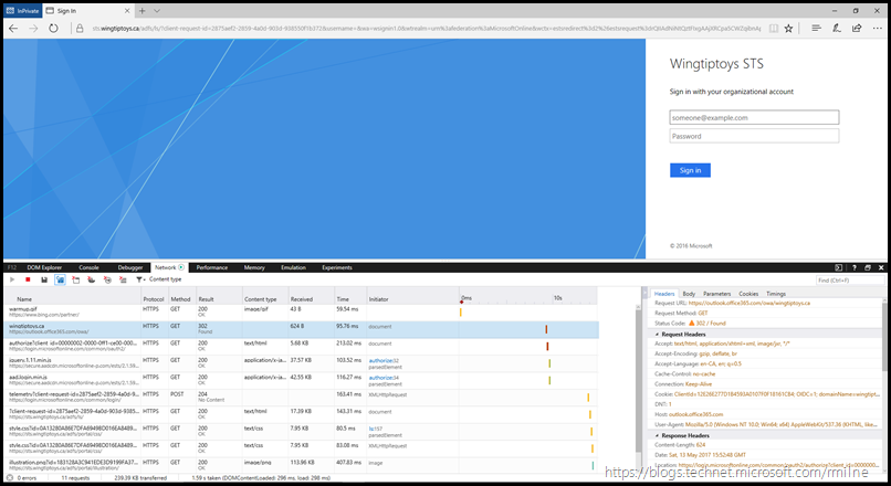 Using Edge Developer Tools To Review Office 365 and AD FS Integration