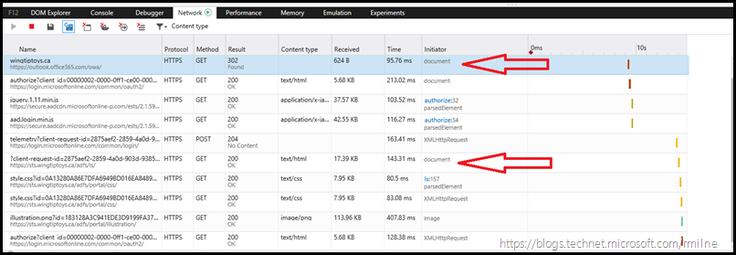 Using Edge Developer Tools To Review Office 365 and AD FS Integration