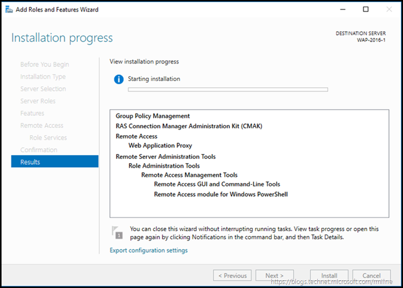 Windows Server 2016 Web Application Proxy Installation In Progress
