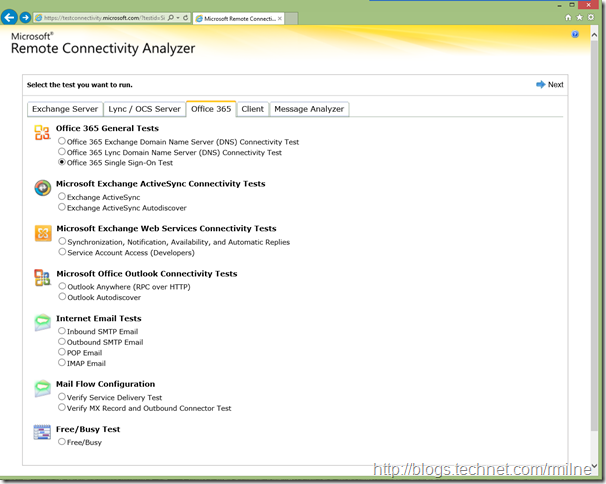 Office 365 Test Connectivity Website