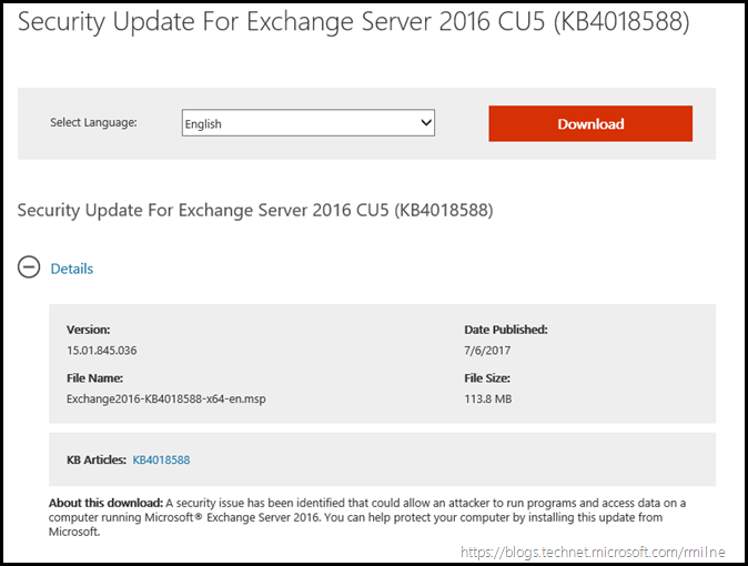 Security Update for Exchange 2016 CU5