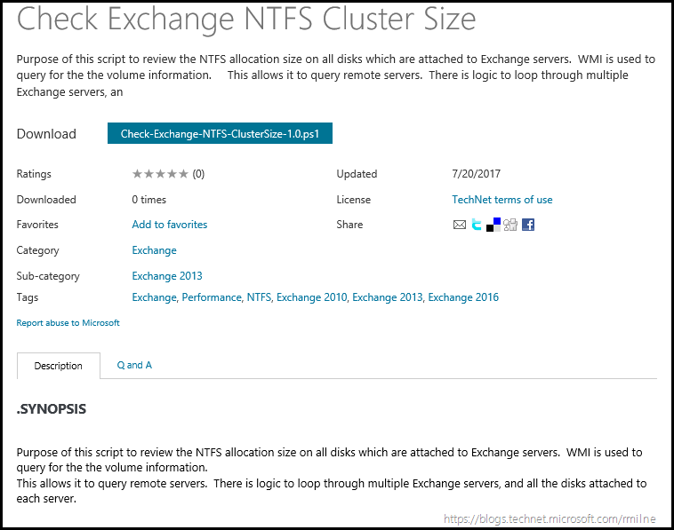 Download Script To Check Exchange NTFS Cluster Size