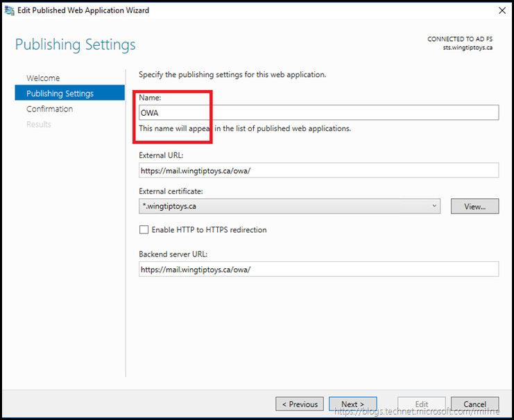 Editing WAP 2016 Published Application To Correct name Field