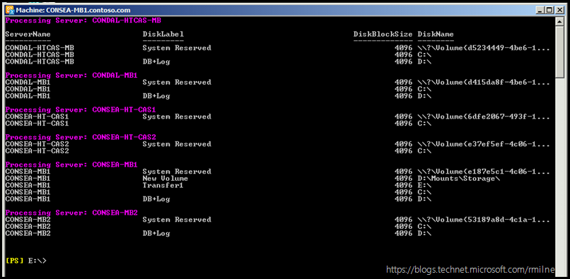 Script To Check Exchange NTFS Cluster Size - Sample Output