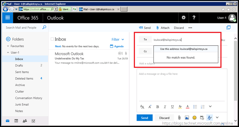 On-Premises Recipient Not Recognised