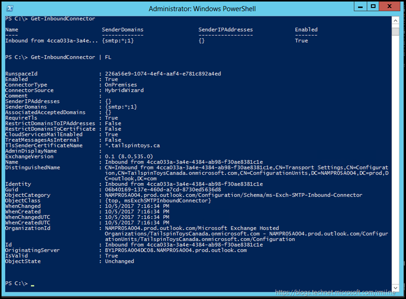 Newer Hybrid Mail Flow Inbound Connector  - Inbound From - Details