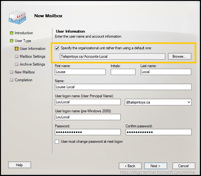 Create Exchange On-Premises Mailbox in OU Which is Not Synchronised to Azure AD