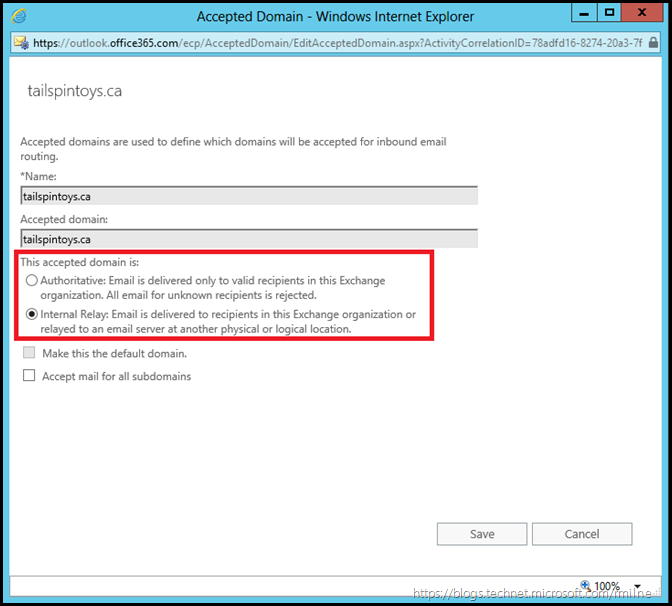 Exchange Online - Accepted Domain Changed To Internal Relay