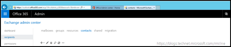 Exchange Admin Centre - Create Contact