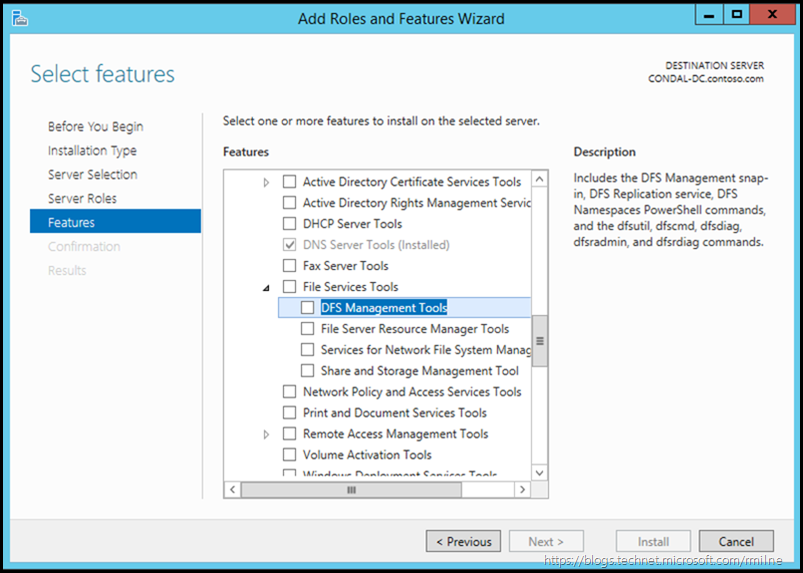 Installing DFS Management Tools Using Server Manager