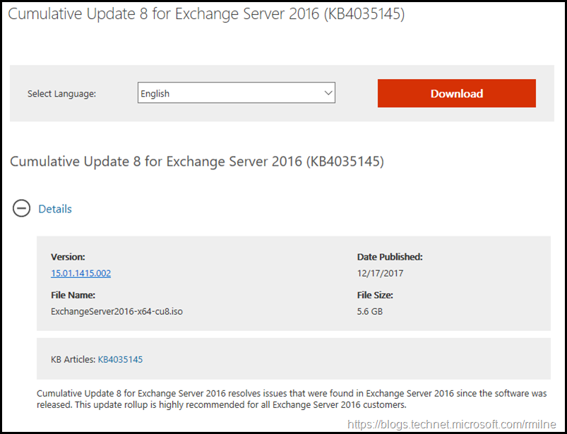 Download Exchange 2016 CU8