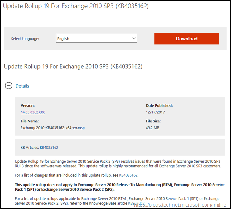 Exchange 2010 SP3 RU19 Download