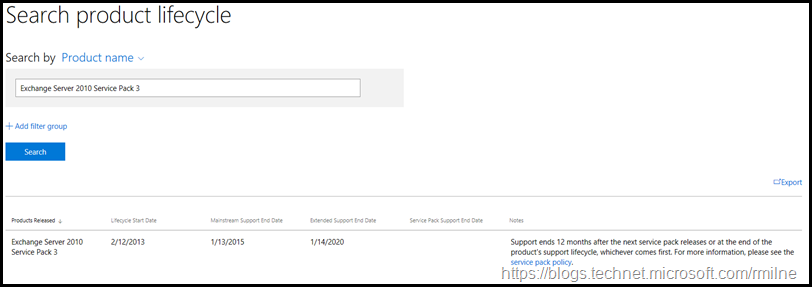 Exchange 2010 Support Status