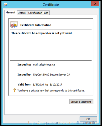 Expired Certificate Used by WAP Published Application - Local Certificate MMC View